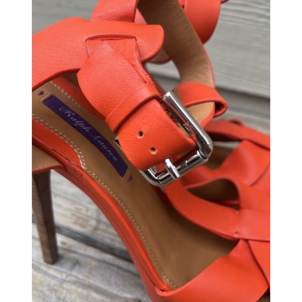 Ralph Lauren Purple Label Women’s 39.5 B Orange Leather 5" Heel Sandals Italy - Picture 4 of 15